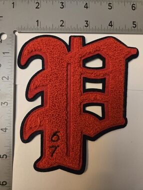 Polo Ralph Lauren Red Chenille Gothic Letter P Patch with Blue Border